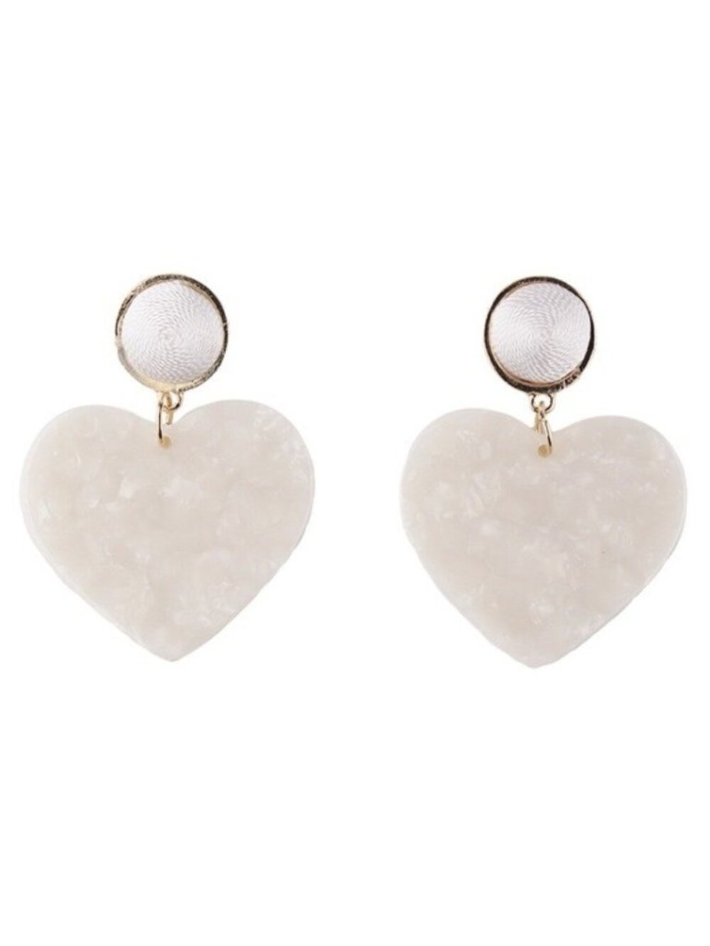 Large Heart Acrylic Resin Gold White Retro Style Drop Statement Earrings